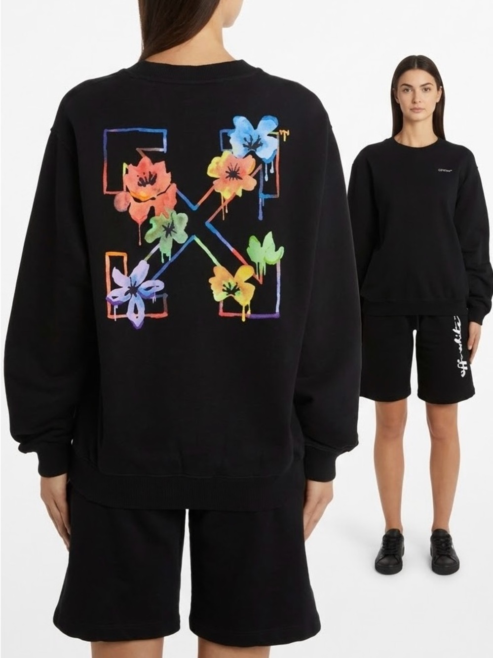 Off-White Floral Arrow Cotton Crewneck Sweatshirt Small Black NWT Designer Logo